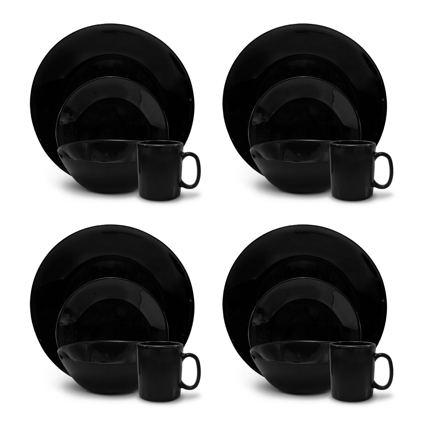 Vajilla de Vidrio Opal Negra 16 Piezas