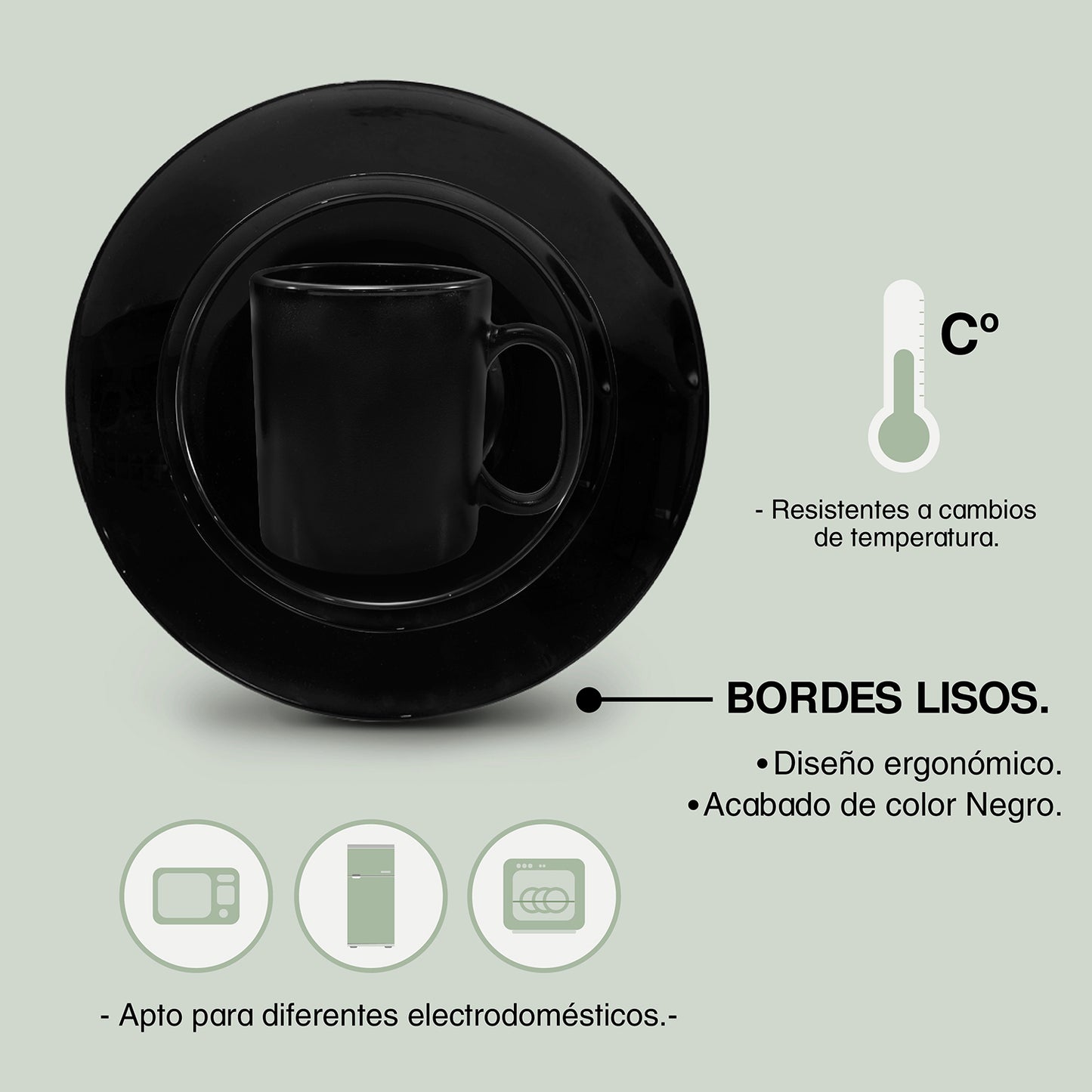 Vajilla de Vidrio Opal Negra 16 Piezas