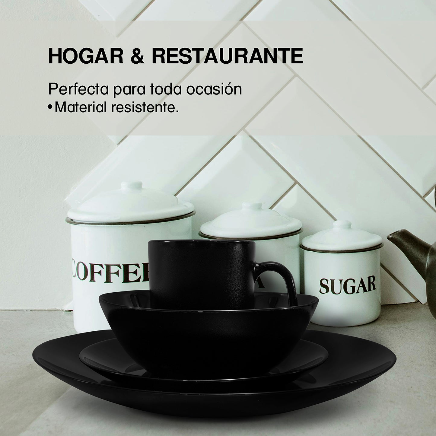 Vajilla de Vidrio Opal Negra 16 Piezas