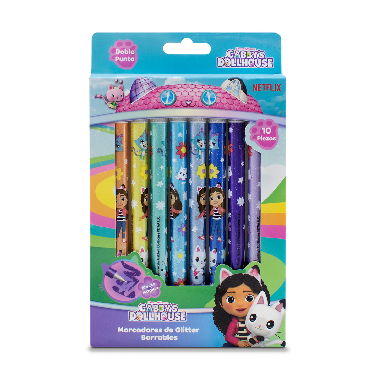 Marcadores de Glitter Borrables Casa de Muñecas de Gabby