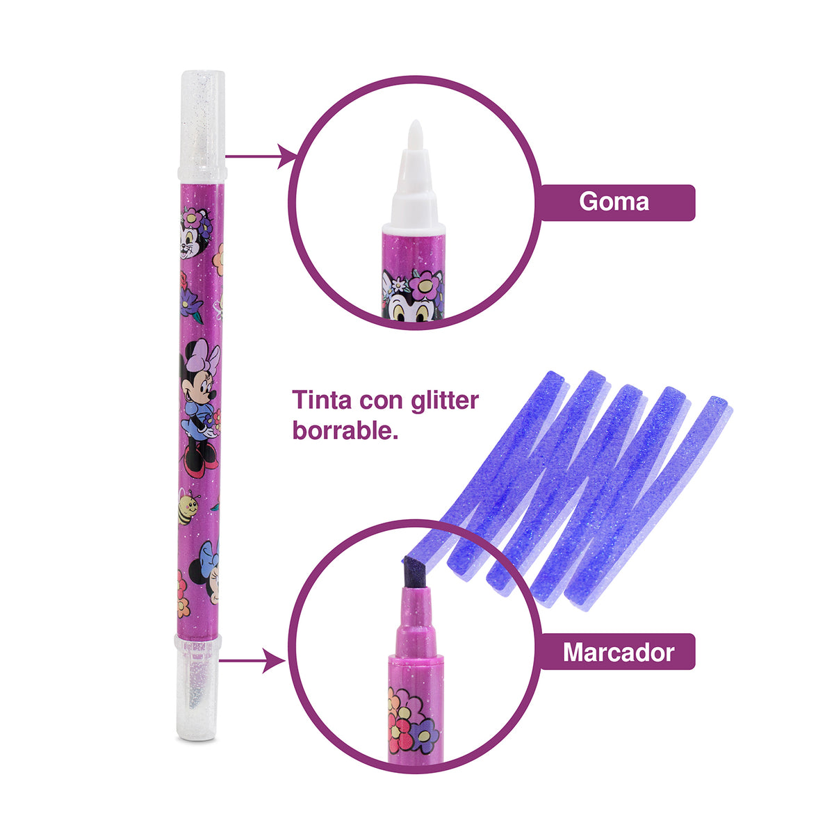 Marcadores de Glitter Borrables Disney Minnie Mouse