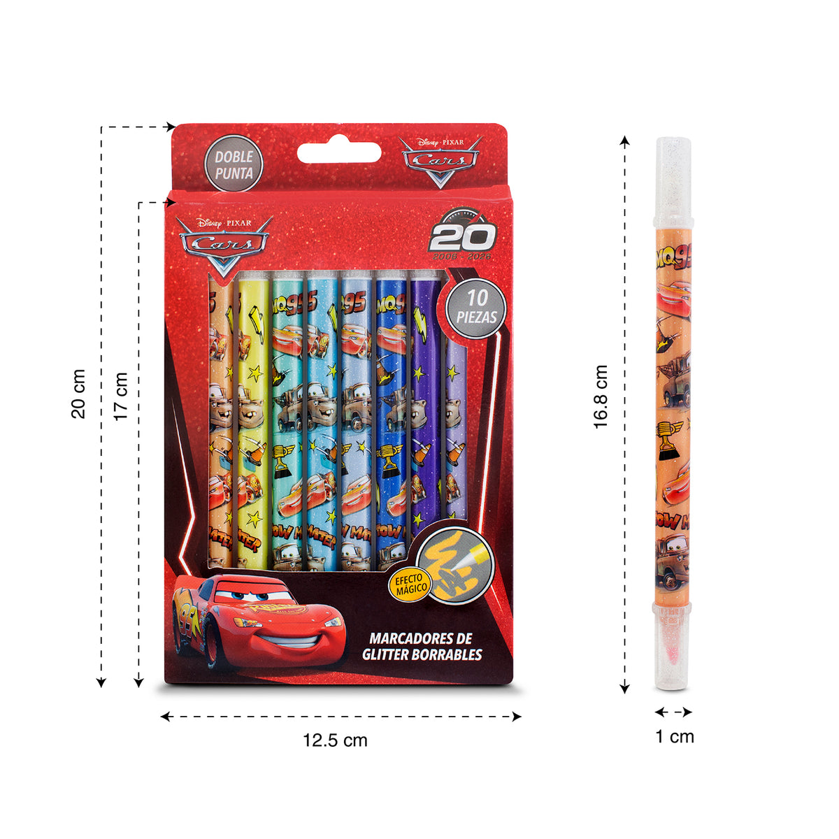 Marcadores de Glitter Borrables Cars