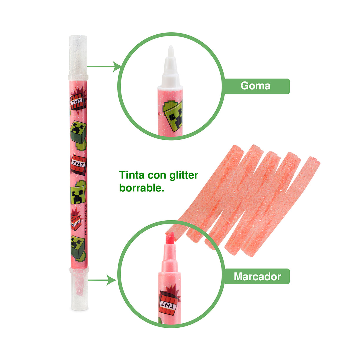 Marcadores de Glitter Borrables Minecraft