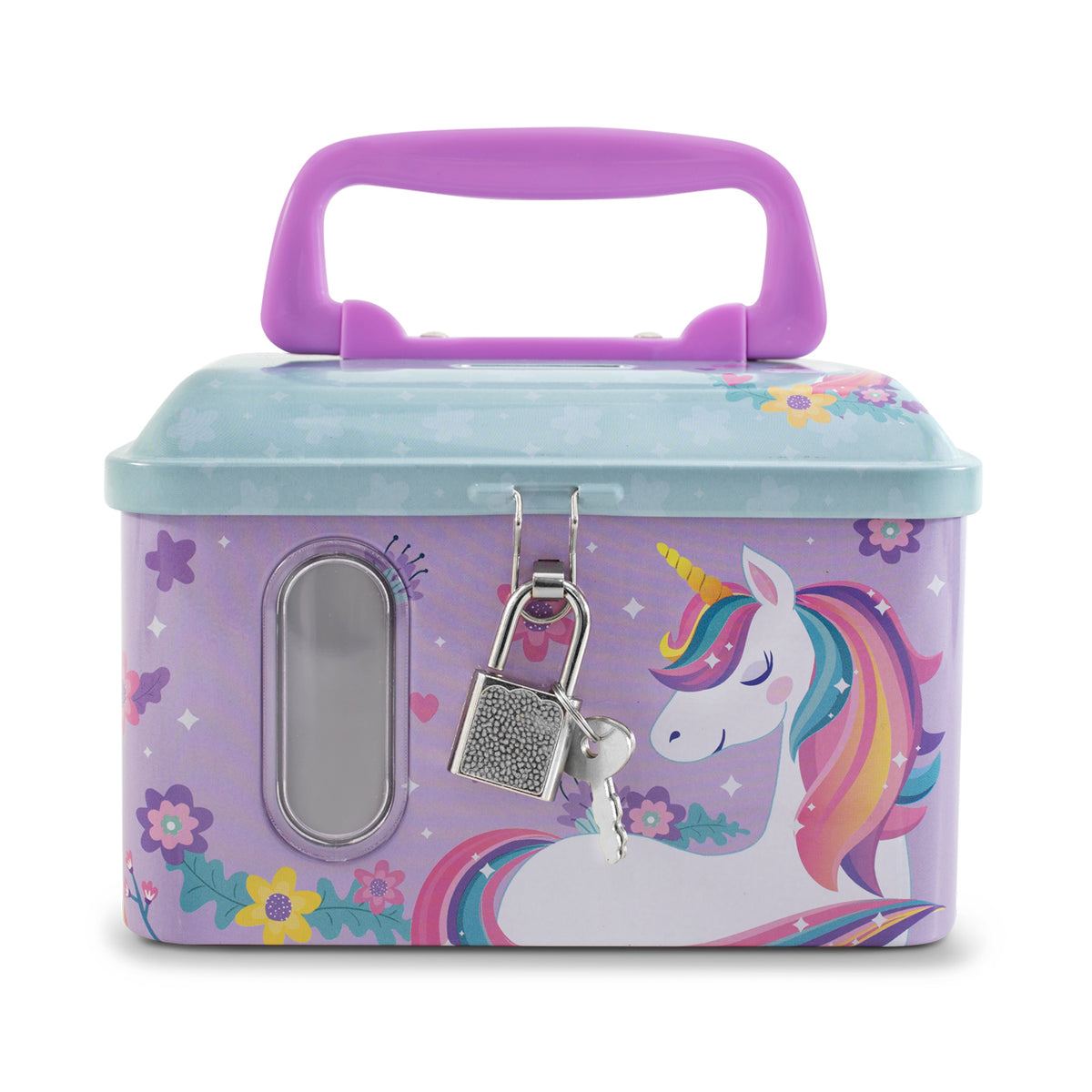 Alcancía Metálica Infantil Candado y Llave Unicornio