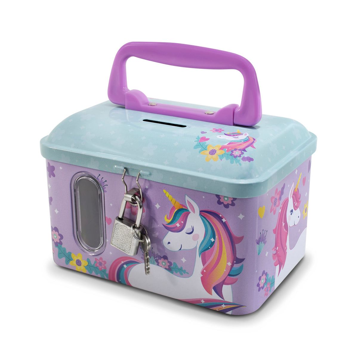 Alcancía Metálica Infantil Candado y Llave Unicornio