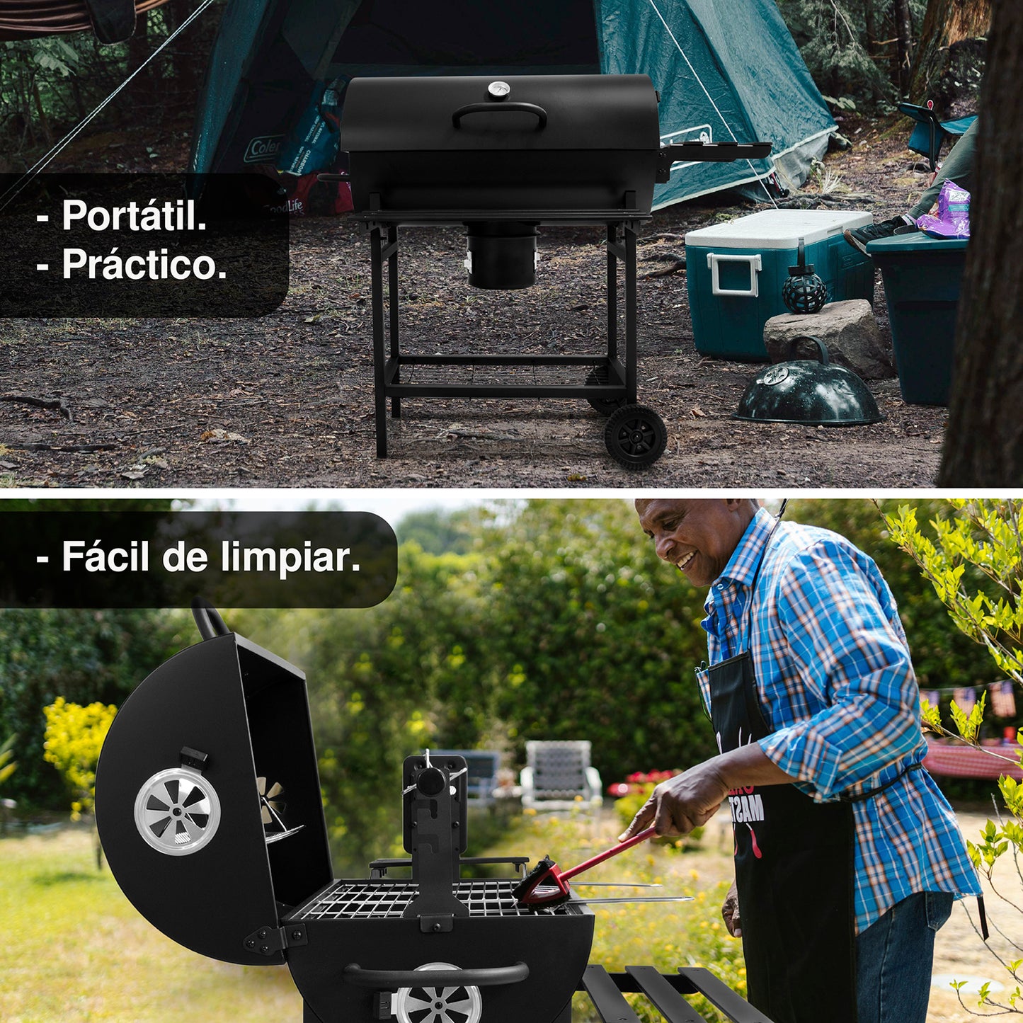 Parrilla Asador de Carbón con Spiedo Eléctrico Automático y Ruedas