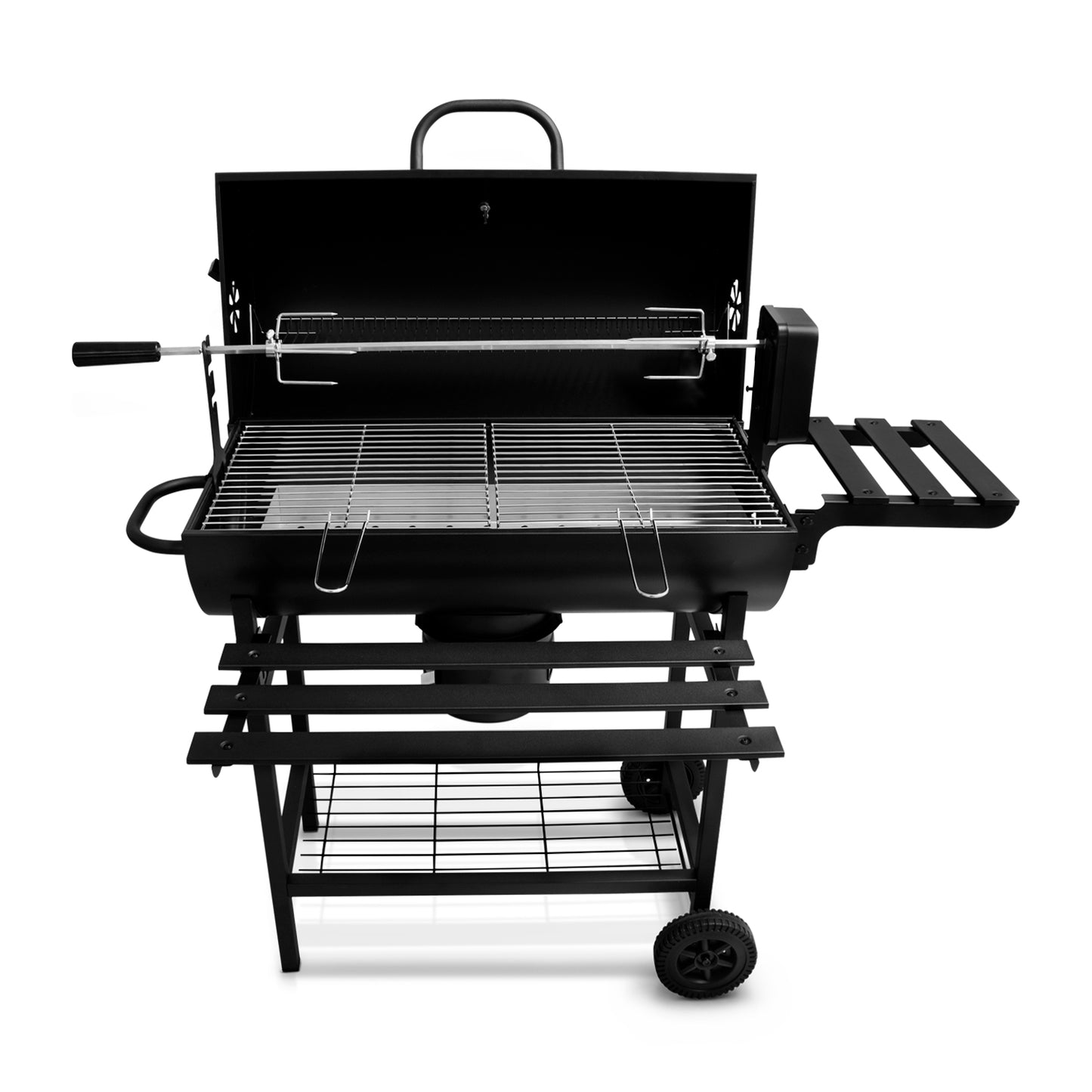 Parrilla Asador de Carbón con Spiedo Eléctrico Automático y Ruedas
