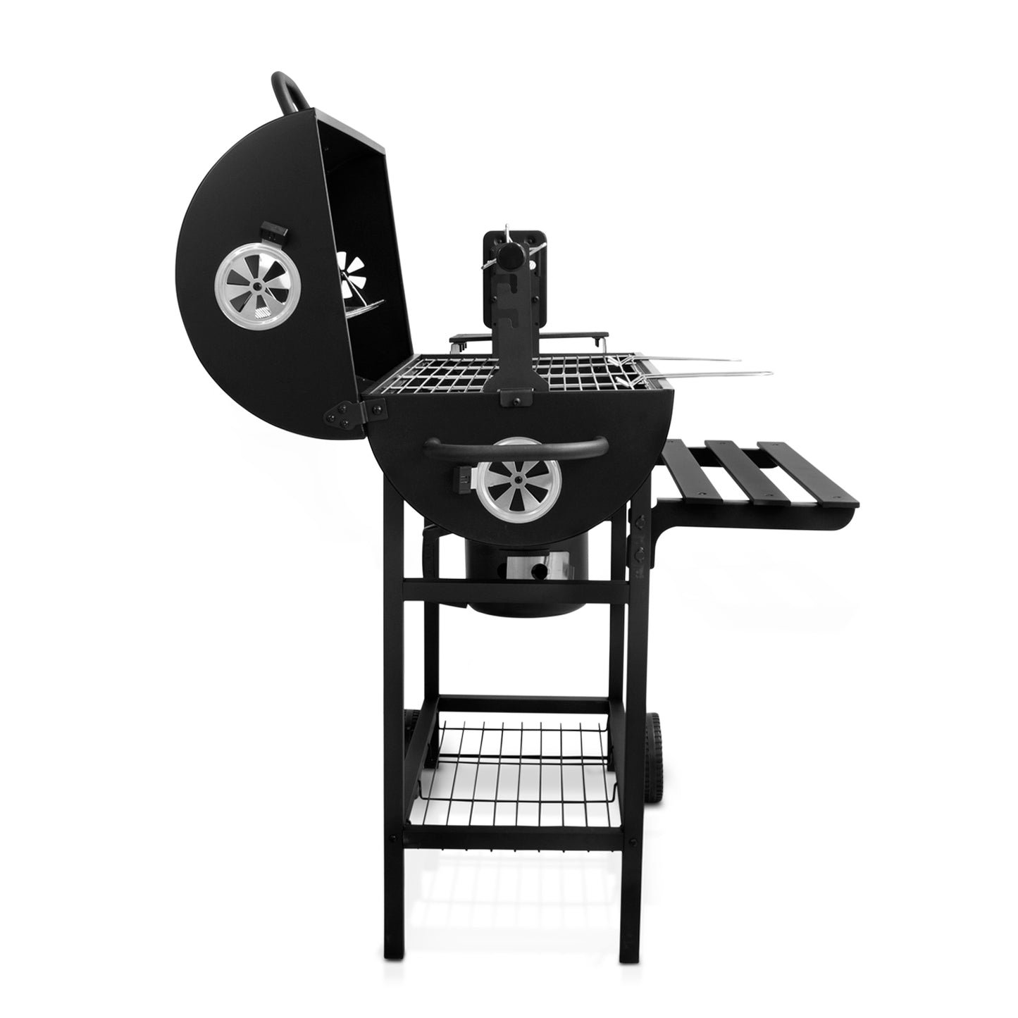 Parrilla Asador de Carbón con Spiedo Eléctrico Automático y Ruedas