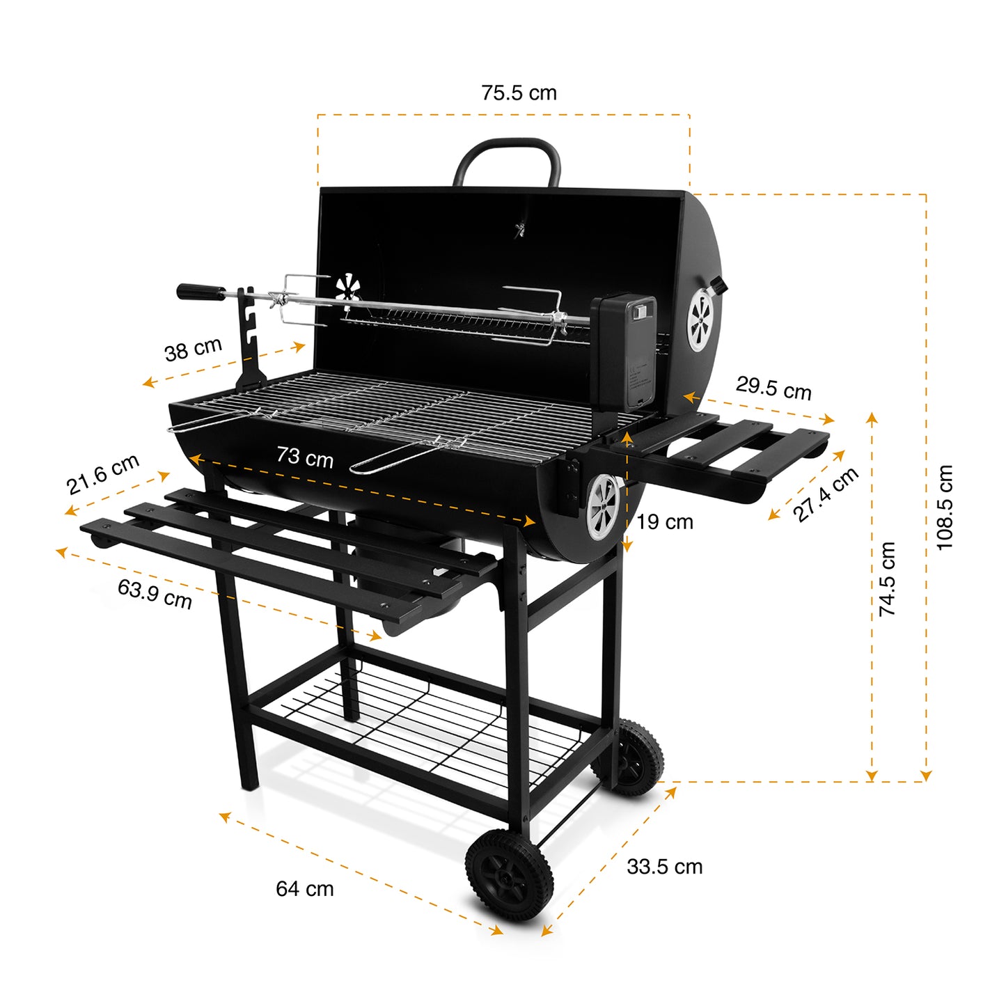 Parrilla Asador de Carbón con Spiedo Eléctrico Automático y Ruedas