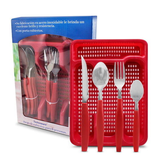 Juego de Cubiertos Con Portacubiertos Rojo