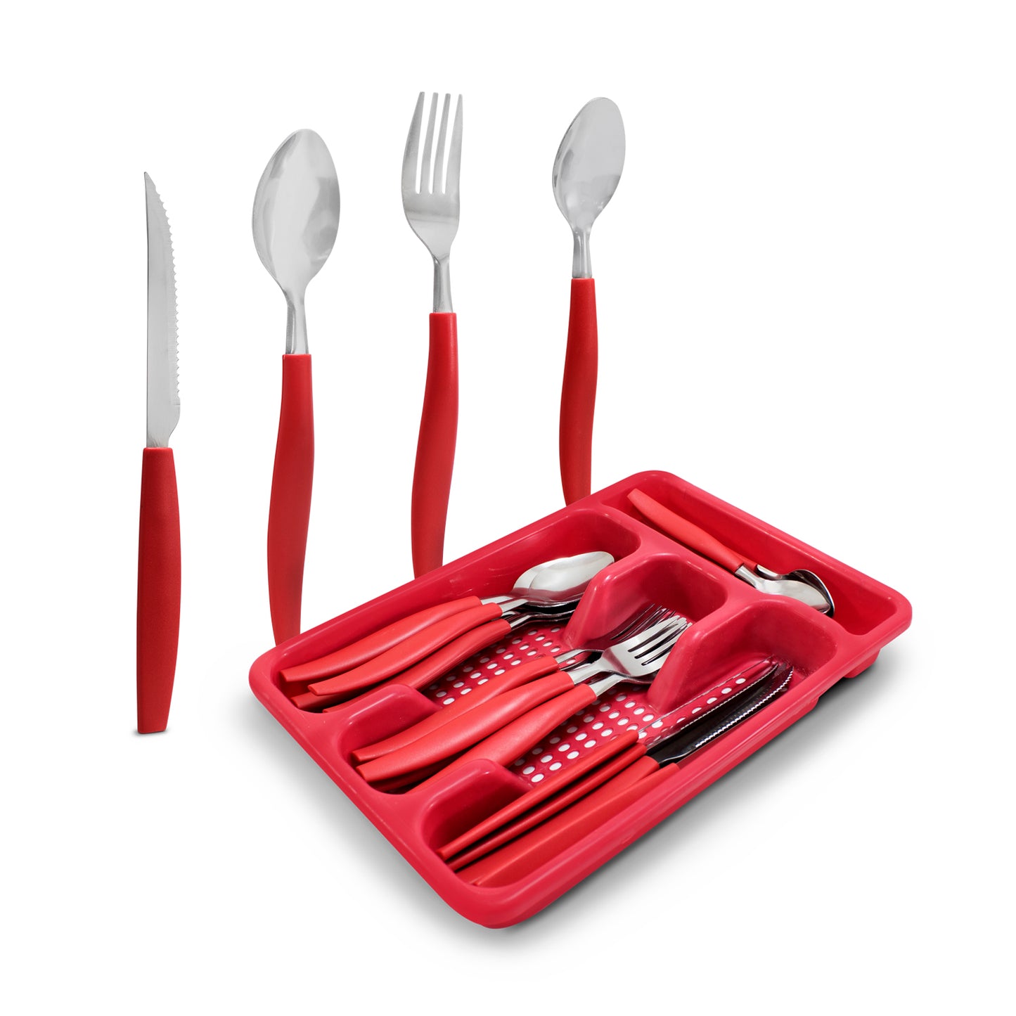 Juego de Cubiertos Con Portacubiertos Rojo