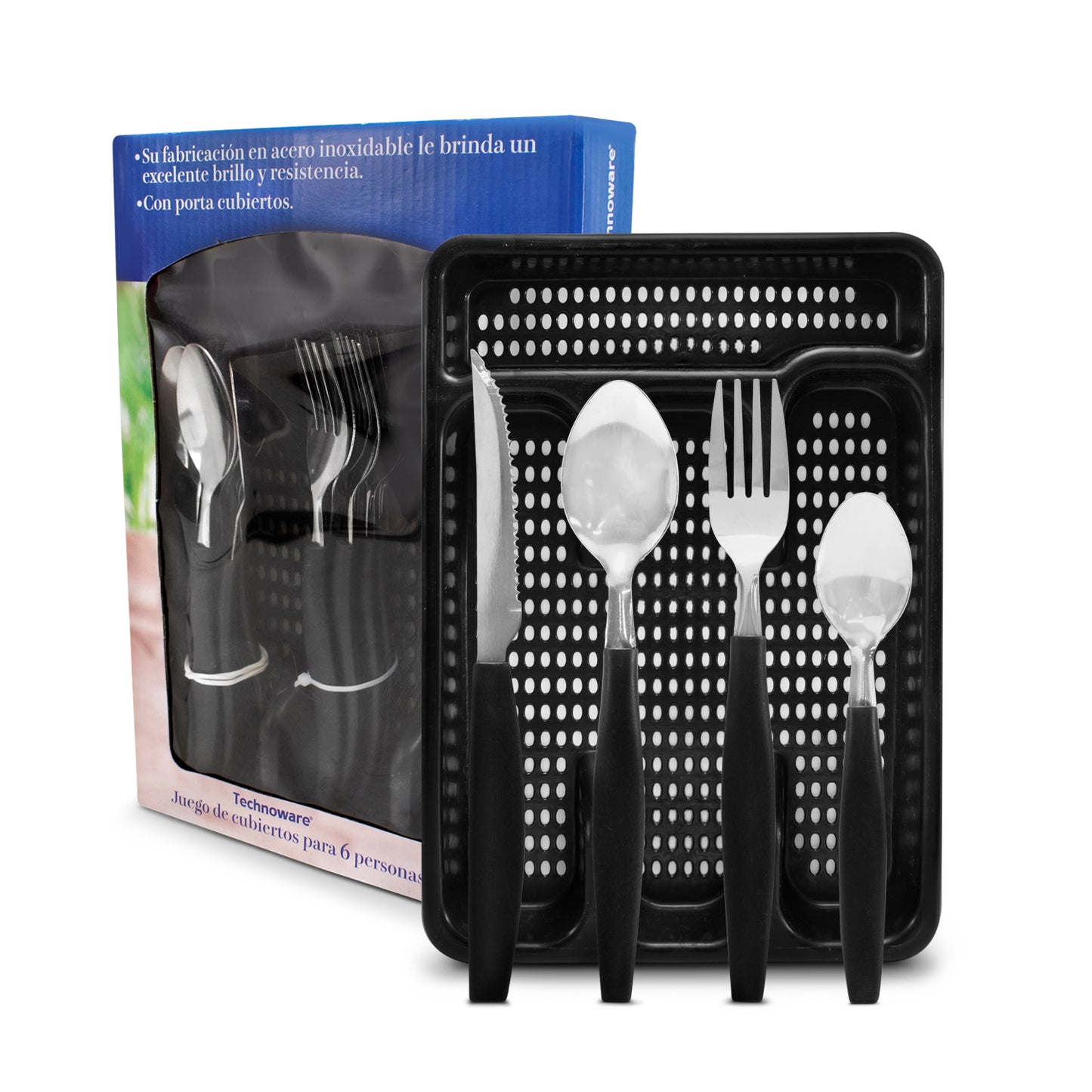 Juego de Cubiertos Con Portacubiertos Negro