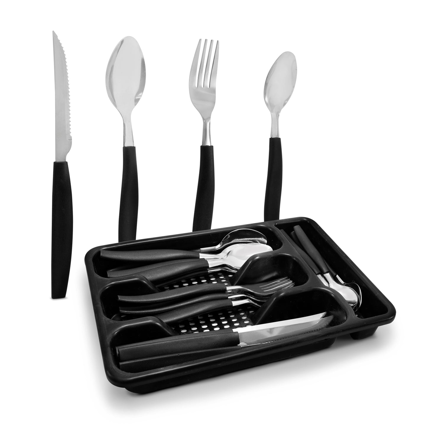 Juego de Cubiertos Con Portacubiertos Negro
