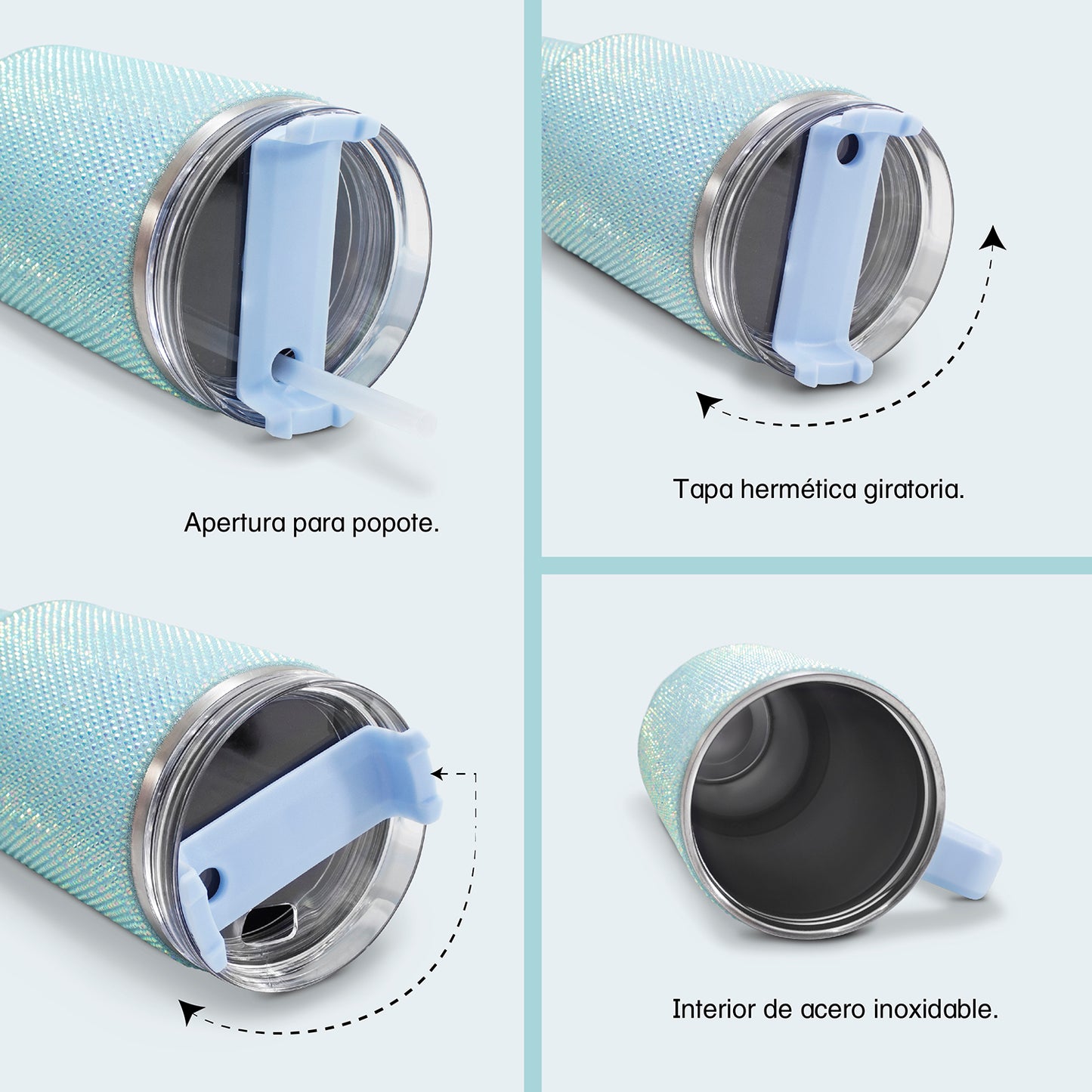 Termo de acero inoxidable con cristales azul 1 Litro