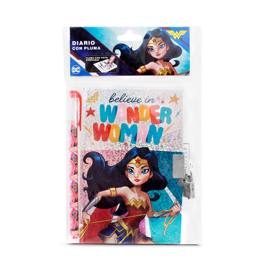 Diario con Pluma de Wonder Woman | Con candado y llave
