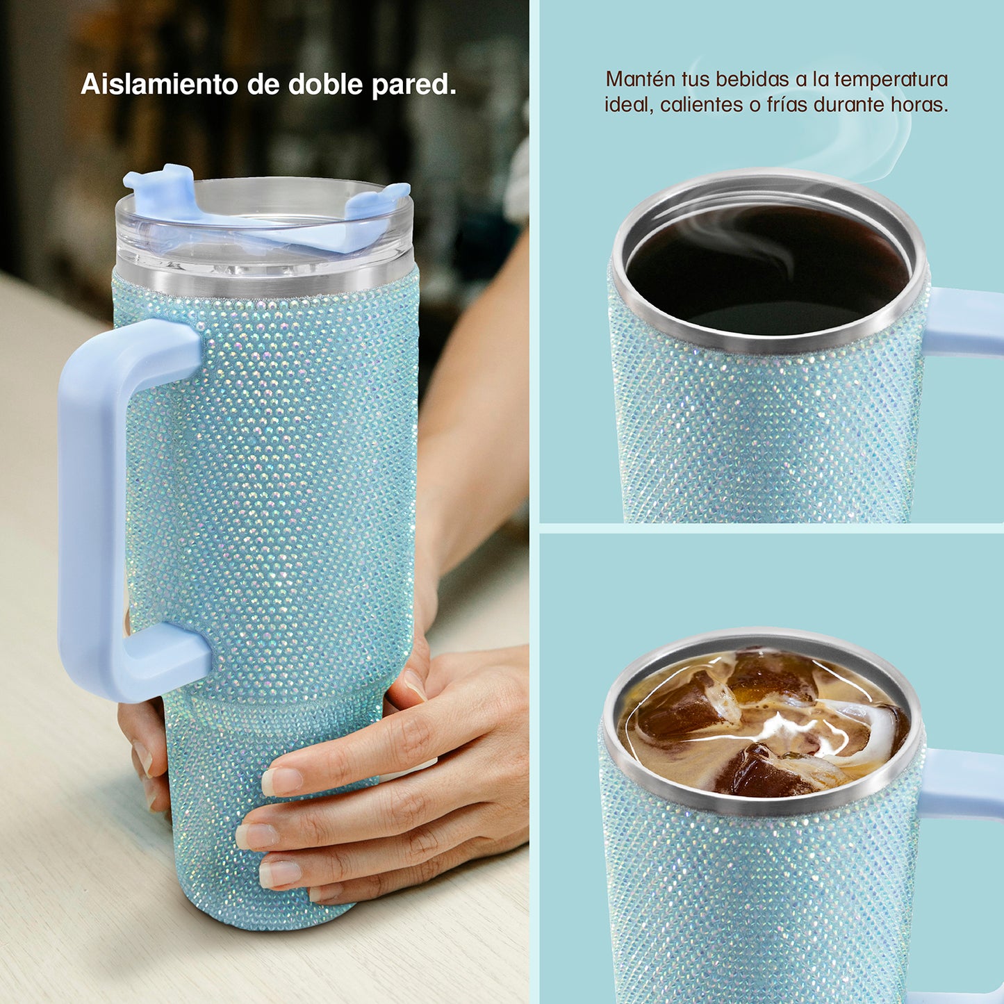 Termo de acero inoxidable con cristales azul 1 Litro