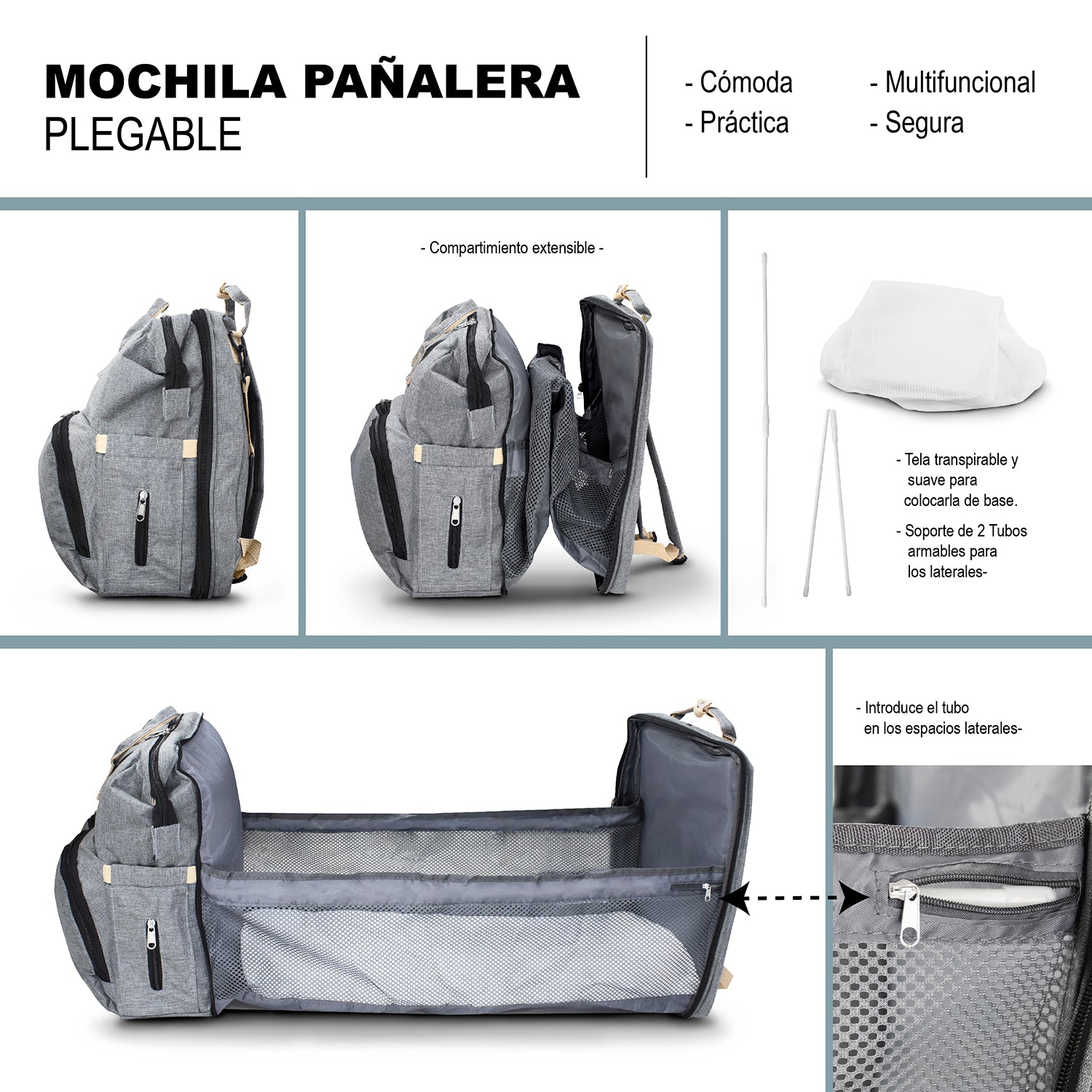 Backpack Mochila Pañalera Gris Bebé Pañalera Mochila Negra Skip