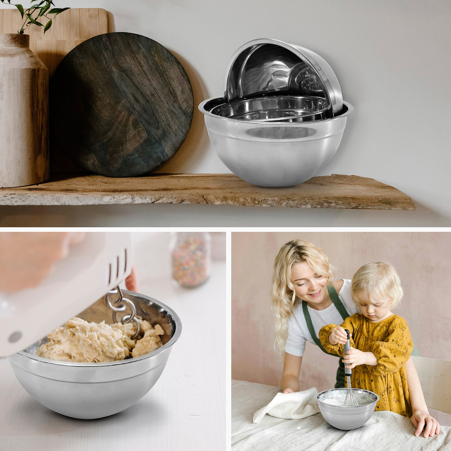 Set 3 Bowls con Tapa Acero Inoxidable Antideslizante – Kitchen Center