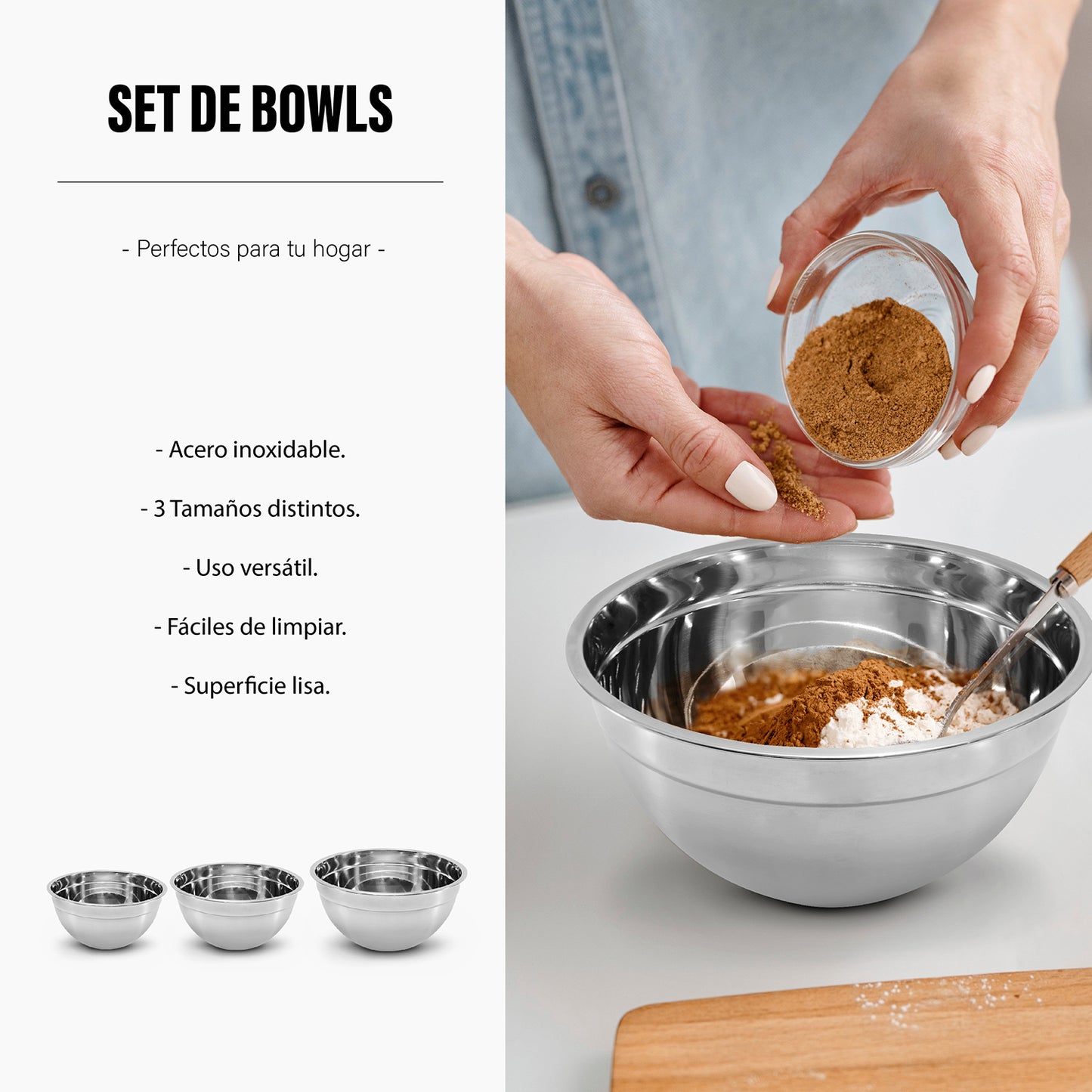 Kit de 3 bowls de acero inoxidable