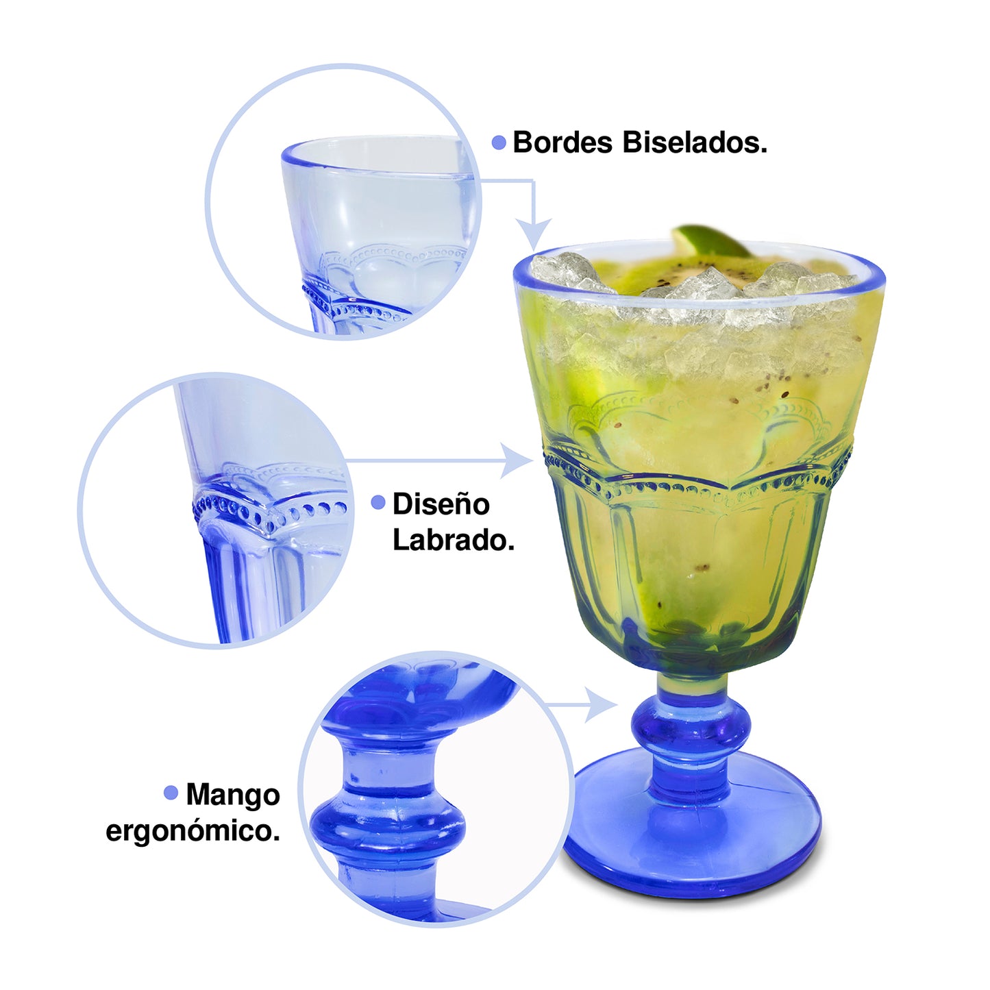 Juego de 6 copas de vidrio labrado 270 ml