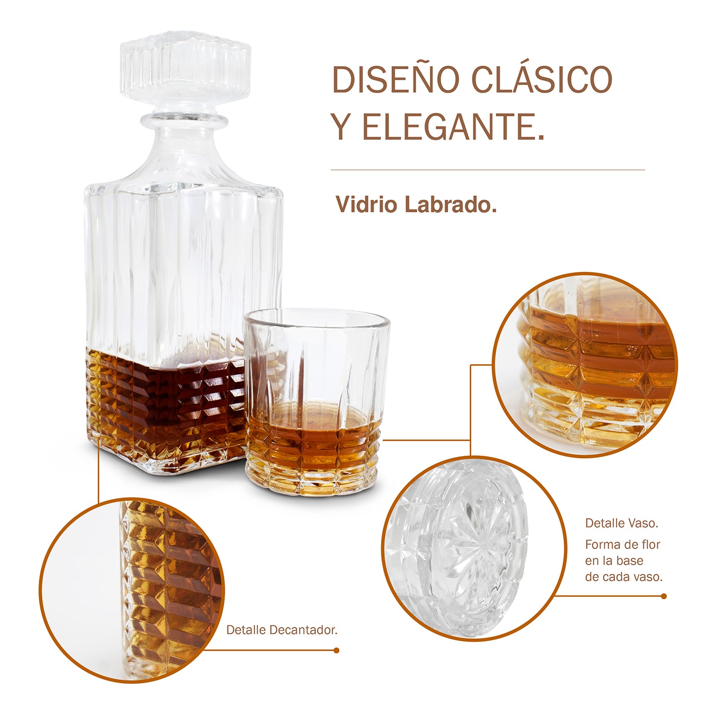 Decantador de whisky con 6 vasos