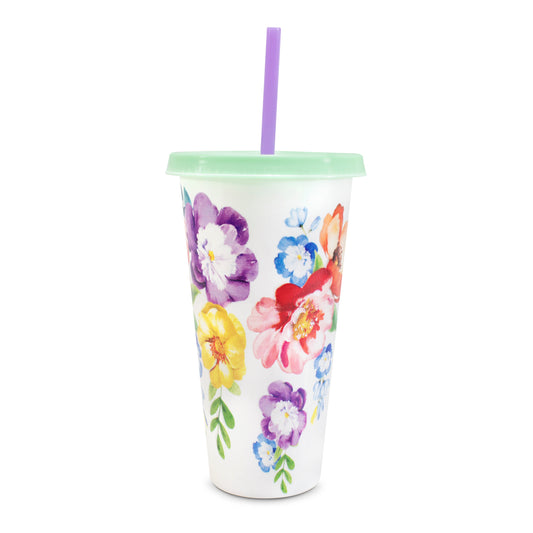 Vaso de Flores Reutlizable con Popote Blanco