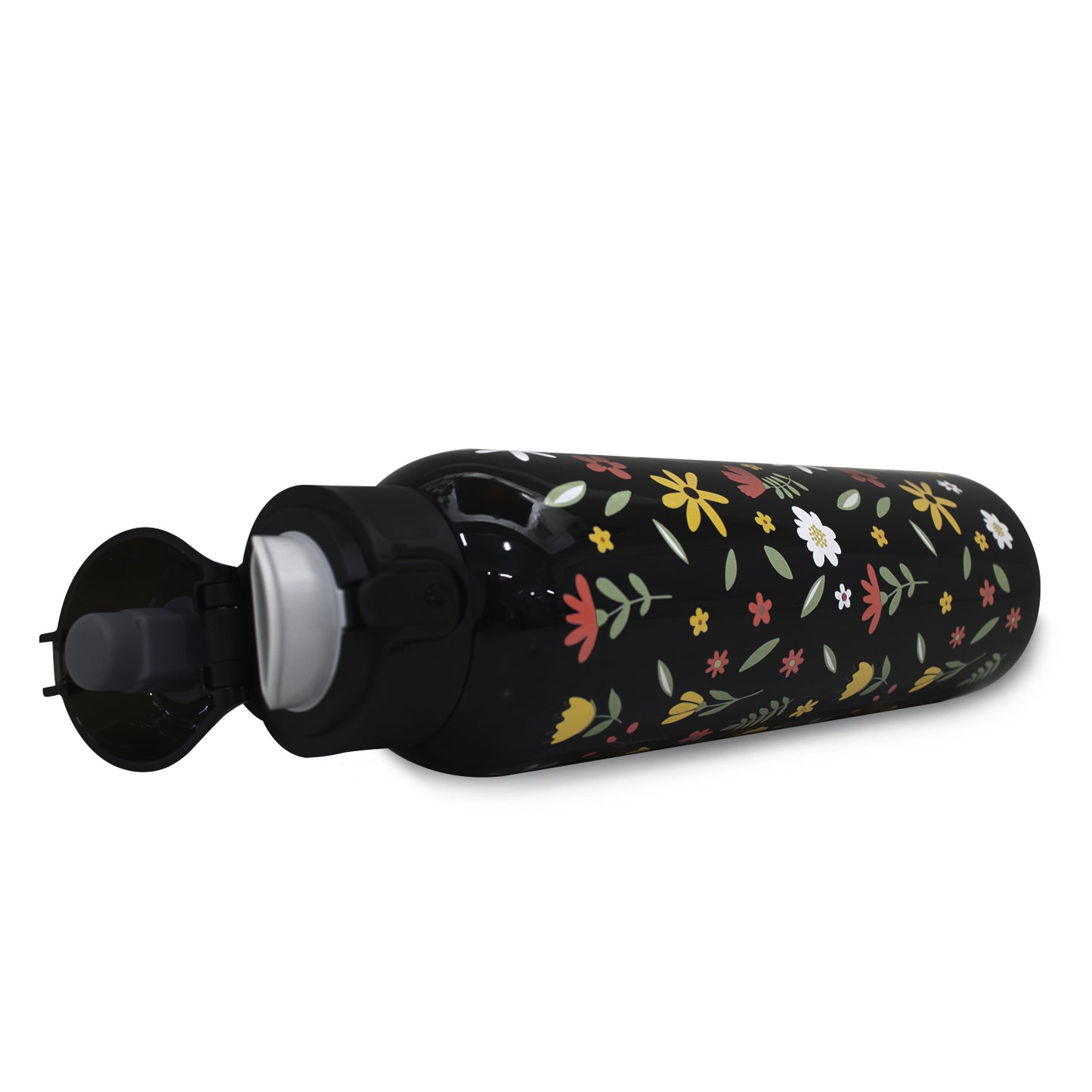 Termo metálico floreado negro 950 ml