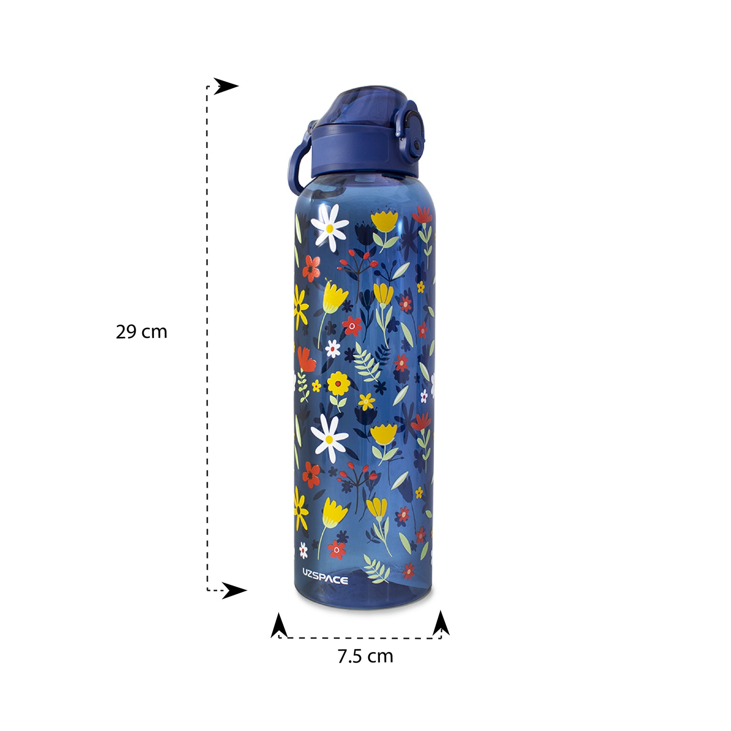 Botella de plástico floreada azul marino 950 ml