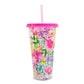 Vaso de Flores Reutlizable con Popote Rosa
