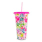 Vaso de Flores Reutlizable con Popote Rosa