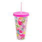 Vaso de Flores Reutlizable con Popote Rosa