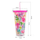Vaso de Flores Reutlizable con Popote Rosa