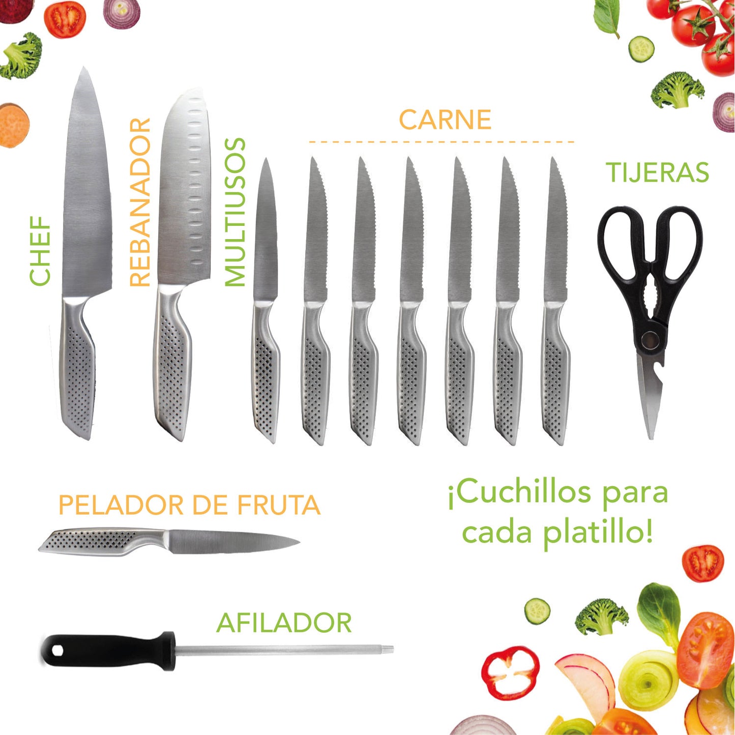 Cuchillos de cocina con relieve 12 piezas