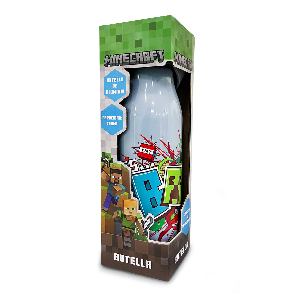 Termo de Aluminio Minecraft Creeper con Tapa y Asa