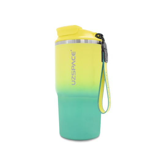 Termo de acero inoxidable bicolor amarillo con verde 580 ml