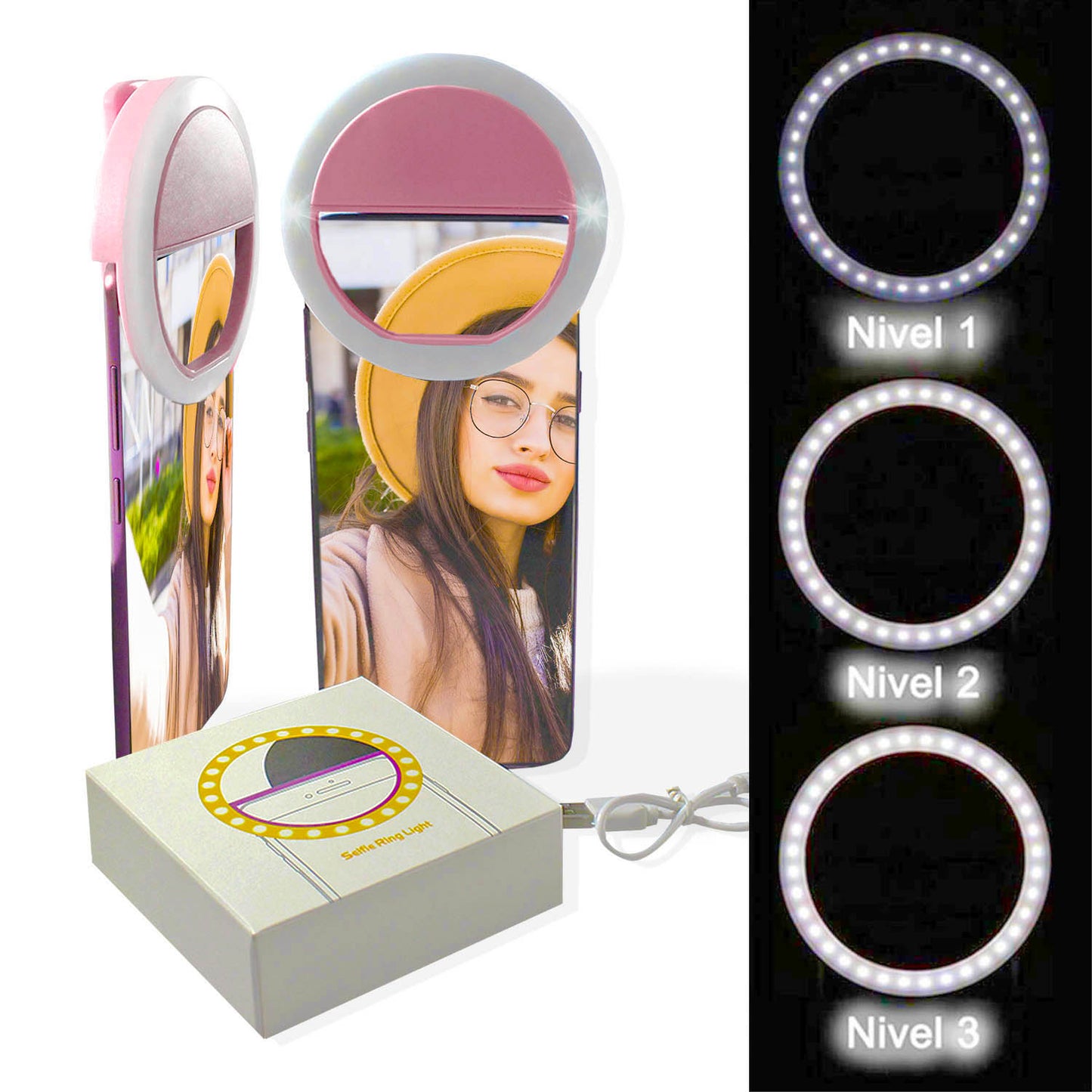Aro de luz LED para selfies color rosa – Andromeda Inc