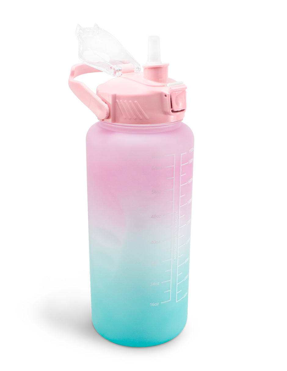 Botella Motivacional 2 litros rosa/celeste