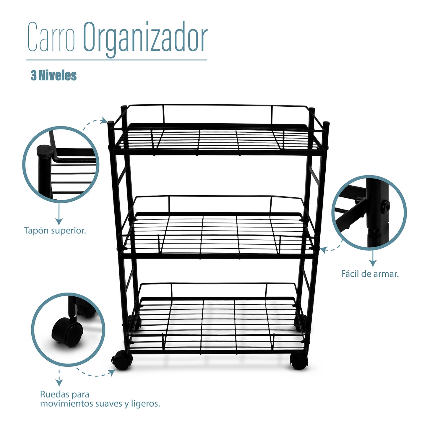 Carro Organizador metálico 3 niveles grande