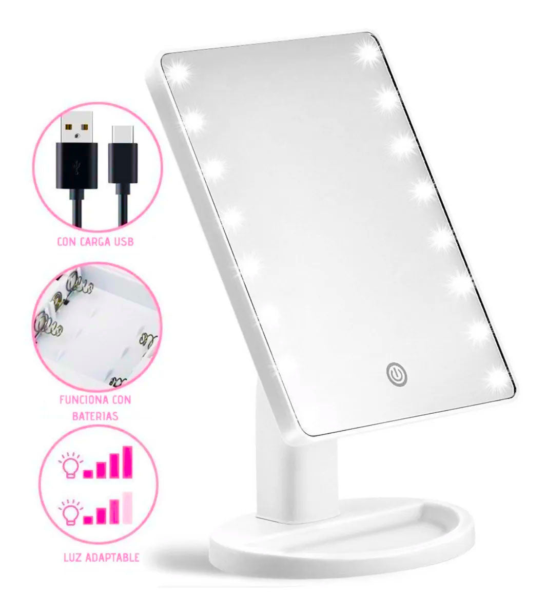 Espejo Led Para Maquillaje Tocador 3 Tipo Luz Touch Log-on
