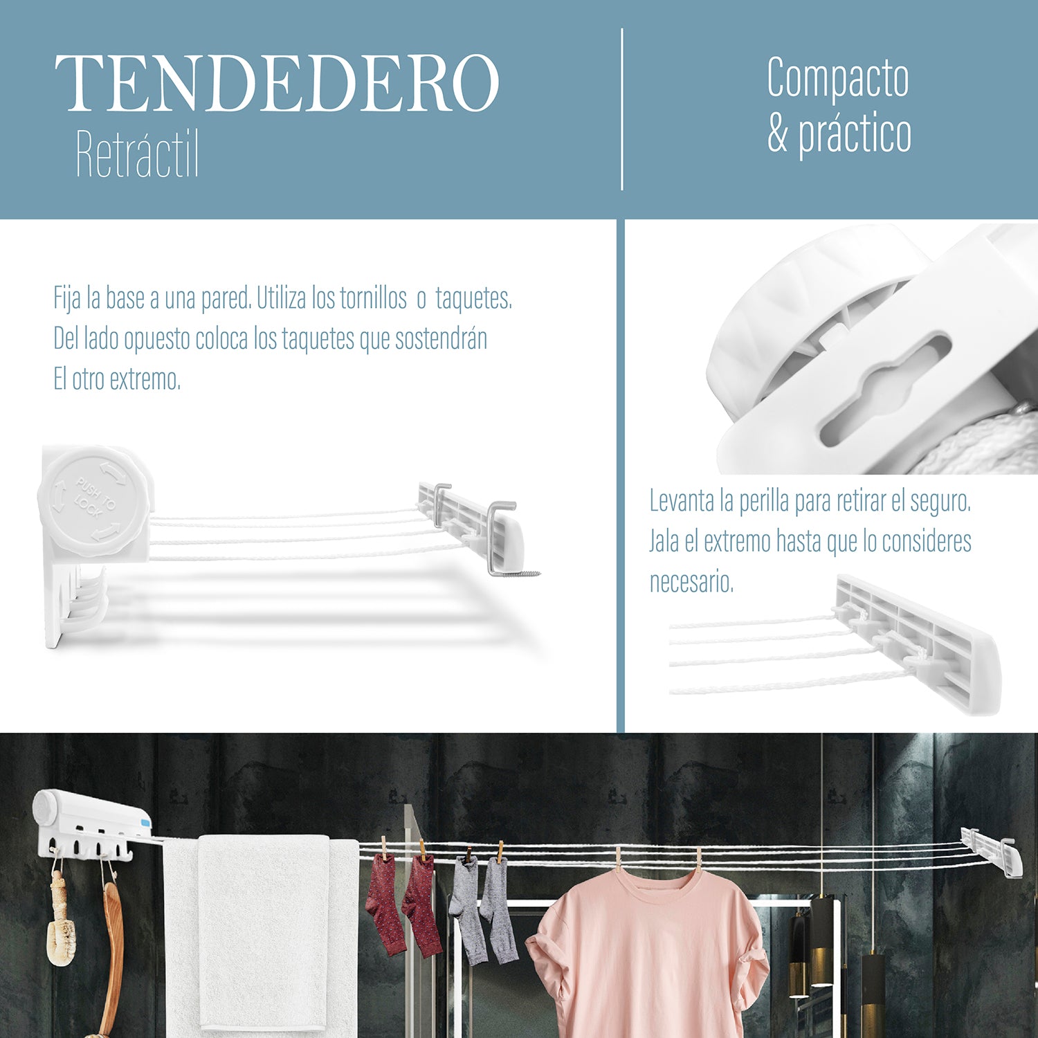Tendedero de ropa retractil – Andromeda Inc